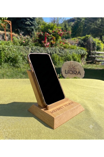 Ahşap Telefon Tutucu Standı Holder - Kişiselleştirilmiş, İsim ve Logo Yazılabilir