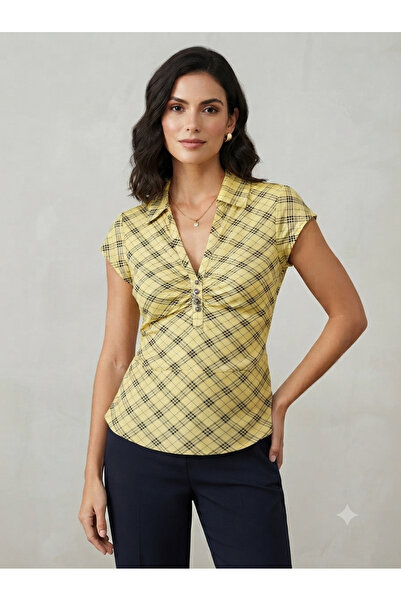 ICEFIELDS Stone Detailed Slim Fit Women's T-Shirt - V-Neck