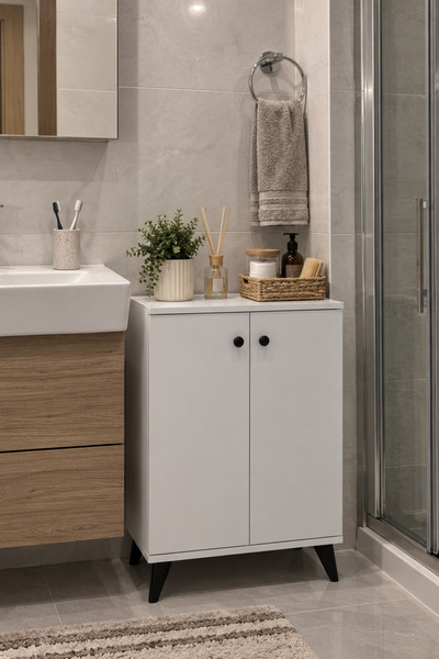 Dienni Simple 2 Raflı 2 Kapaklı Çok Amaçlı Bebek Odası Banyo Mutfak Dolabı 60...