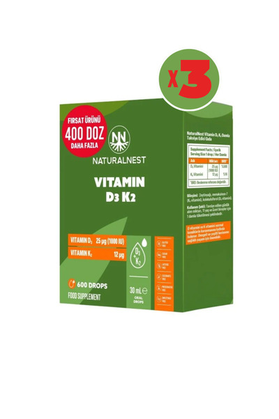 Naturalnest Vitamin D3 K2 Damla 10 Ml Takviye Edici Gıda 3 Kutu
