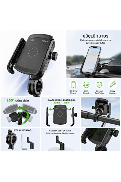 XİRA Motosiklet Bisiklet Telefon Tutucu Gidon Ve Ayna Bağlantılı Motor Tutacağı Scooter
