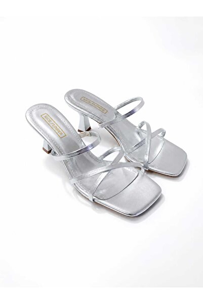 NiceDiffer Women's Ankle Strap Silver Crocodile Heeled Slippers Sandals