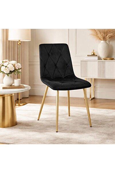 Artool Scaun bucatarie/living, Artool, Libra, catifea neagra, picioare metal ...