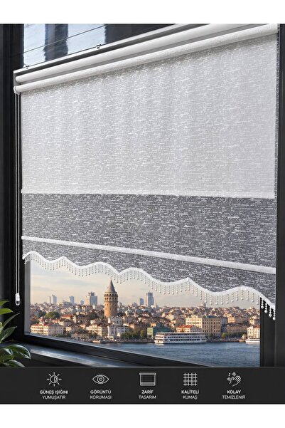 yağmur zebra çift mekanizmalı Boncuklu Tül ve Stor perde Dantel15