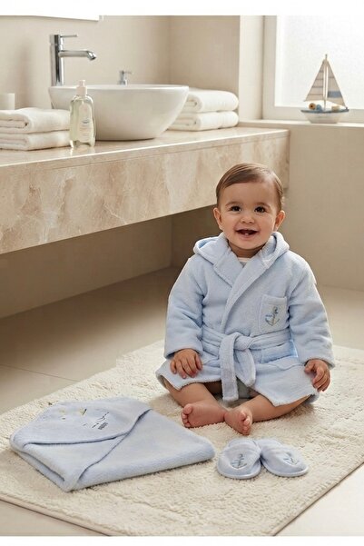 Cherub Baby Sailing Denizci Lüx Organik Yenidoğan Erkek Bebek Havlu Bornoz Se...