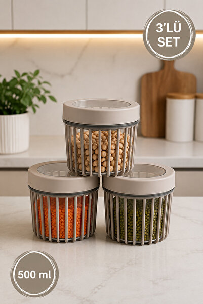 Stile Cucina 3-Piece Linea Round Storage Container 0.50 Liter Beige