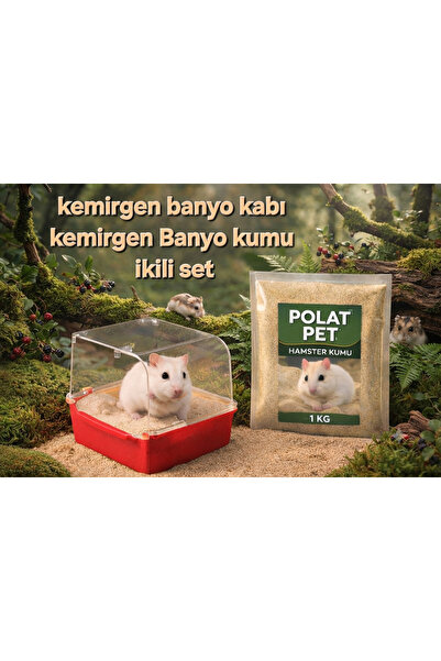 polat pet Hamster Banyo Seti (Banyo Kabı ve 1 Kg Özel Banyo Kumu)