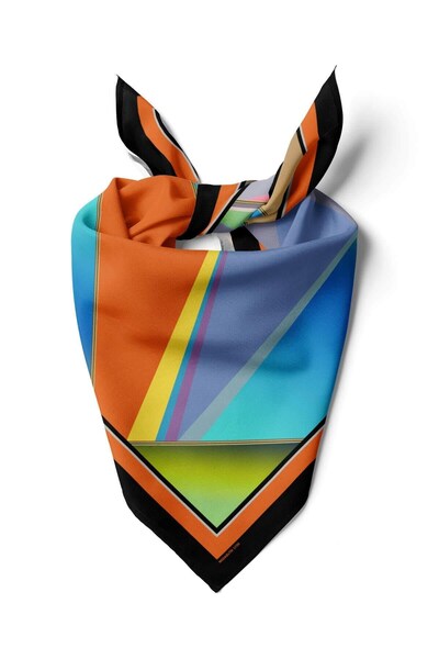 Modabutik Violla C68 Kadın Turuncu Mavi Extreme Desenli 50x50 Bandana