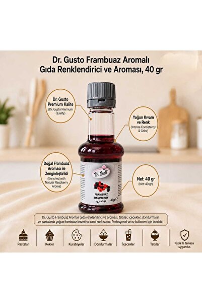 Dr. Gusto Frambuaz Aroması 40 g – Pasta, Kek, Dondurma ve Tatlılar İçin Yoğun...