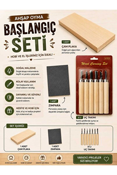O&S Oyun ve Sanat Eğlen-Üret Ahşap Oyma Başlangıç Seti, Hobi Heykel Ağaç Şeki...