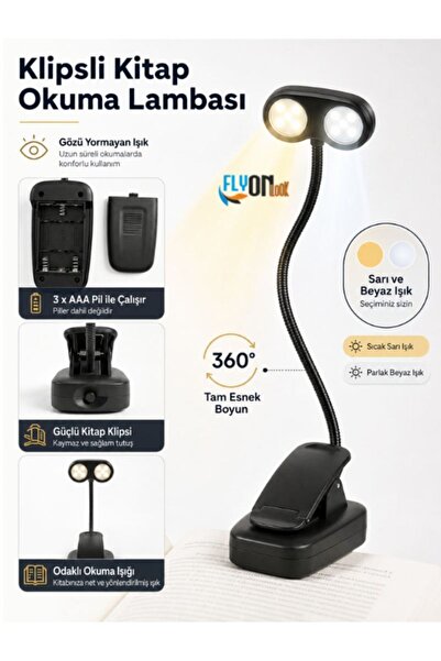 FLYONLOOK Gözü Yormayan Klipsli Kitap Okuma Işığı 3W SMD LED Mandallı Pilli L...