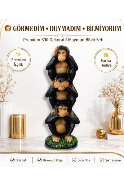 e-life shop Görmedim Duymadım Bilmiyorum 3'lü Maymun Biblo Feng Shui Dekorati...