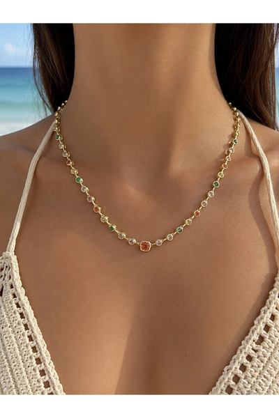 h&b design jewel Vip Renkli Taşlı Kuyum Kolye