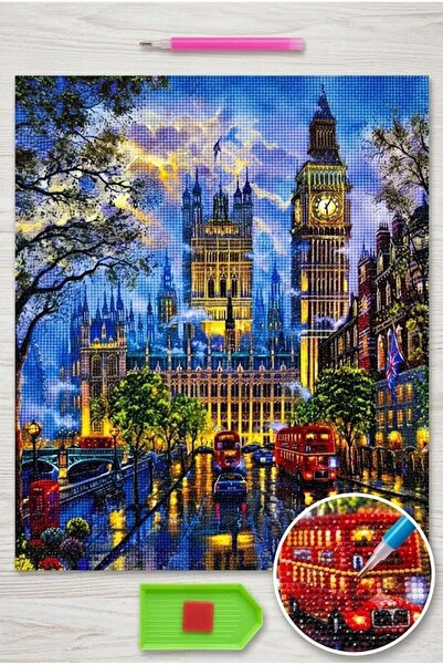 LİVA CRAFT Art & Craft Elmas Mozaik Tablo, 50x40cm Londra Saat Kulesi Boncuk ...