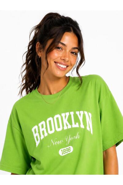 Lizbon Style Tricou oversize pentru femei, 100% bumbac, cu imprimeu Brooklyn,...