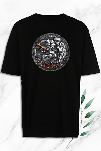perseusshopping Μπλουζάκι Unisex Μαύρο Oversize Mythology Warrior Figure με σ...