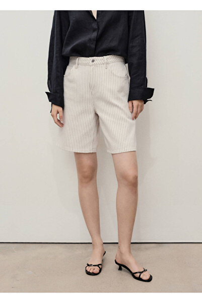 MANGO Woman Çizgili denim bermuda şort