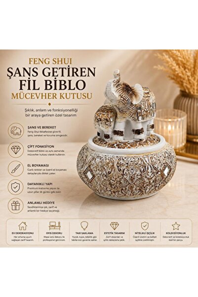 e-life shop Feng Shui Şans Getiren Fil Mücevher Kutusu 14 Cm Dekoratif Takı K...