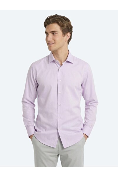 Kip Light Pink Regular Fit Long Woven Casual Cotton Blend Shirt