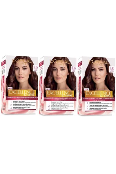 L'Oreal Paris Excellence Saç Boyası 5.15 Efsanevi Türk Kahvesi 3'lü Set
