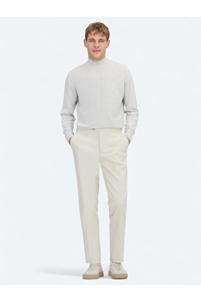 Kip Bej Dokuma Regular Fit Smart Casual Pamuk Karışımlı Pantolon