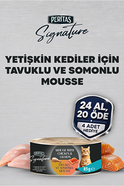 PERİTAS Signature Tavuklu ve Somonlu Yetişkin Kedi Mousse Yaş Mama 85 g 24 lü...