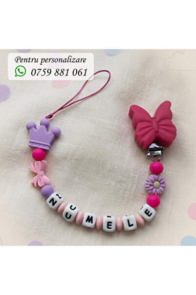 OEM Lantisor pentru suzeta, personalizat cu numele bebelusului, Fluture