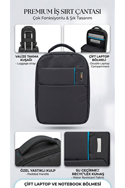 başkent çanta Laptop Travel Backpack Waterproof 15.6 Inch & 13 Inch Dual Note...