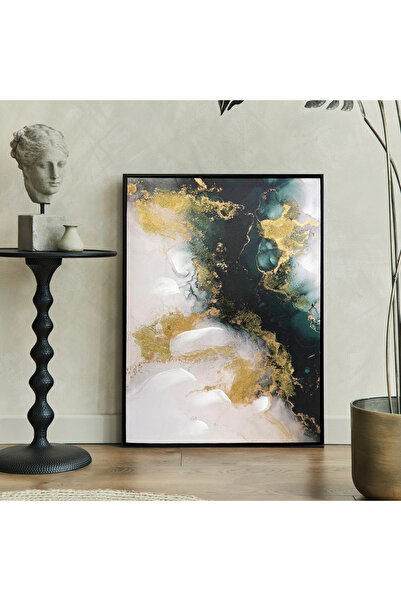 MallDeco Tablou Canvas Abstract Modern Verde Smarald cu Accente Aurii, Pictat...