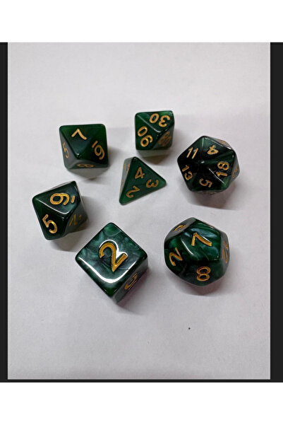 zerzembe DND EPOKSİ Frp Zar Seti 7li Set Dnd Zarı Dungeons And Dragons Masaüstü Oyun Zarı YEŞİL MERMER