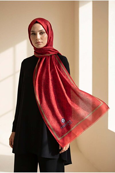 Vissona %100 Saf İpek Şal İnce Saten Vual Dokuma Degradeli Ve Monogram Desenl...