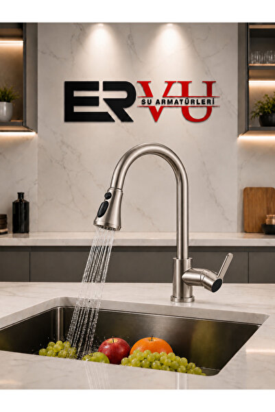 Ervu Yapı İnox Spiralli Mutfak Eviye Bataryası (SICAK SOĞUK GİRİŞLİ, PİRİNÇ M...
