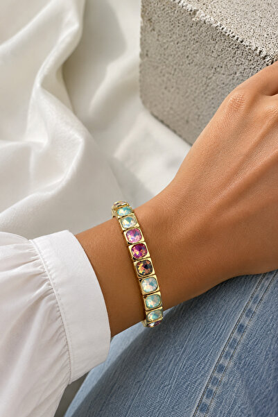 Modex Gold Color Special Series Round Stone Row Rubber Bracelet