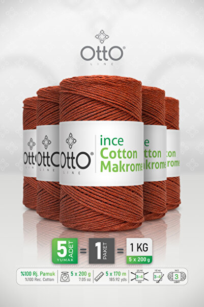 Otto Thin Cotton Macrame - Cinnamon - 5 Pack - 2Mm/200Gr/170M - Cotton Macram...