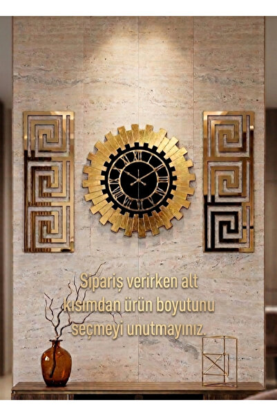 EYKA STORE Büyük Boy Dekoratif 3 Lü Set Pleksi Gold Aynalı Şık Duvar Saati Ve...