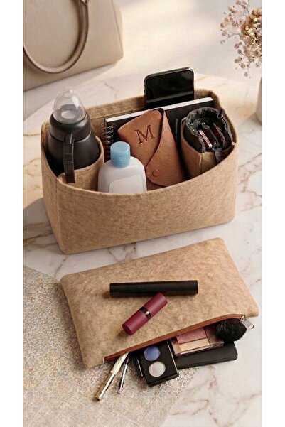 MARJİNAL W CLUB Long...... Medium Yandan Clutch Cantali Organizer Bej Renk