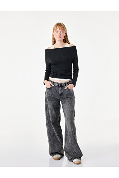 Koton Slim Fit Asymmetric Collar Layered Long Sleeve T-Shirt