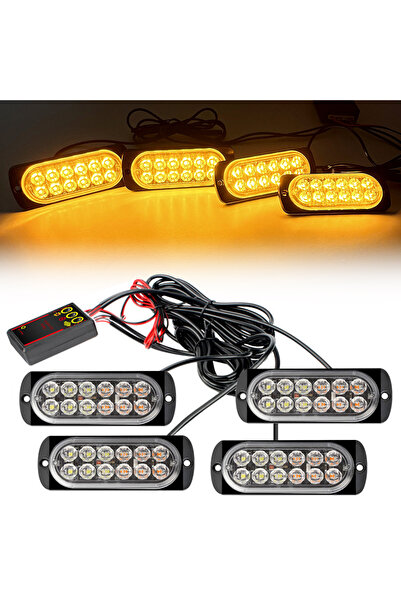 Choice3 Yellow 4 in 1 LED Warning Strobe Light 12V 24V Amber Car Grille Emerg...