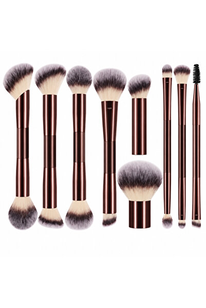 Arabest 9Pcs Double Ended Makeup Brush Set, Dark Burgundy Handles, for Full F...