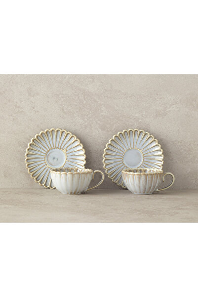 English Home Fiore New Bone China 4 Parça 2 Kişilik Kahve Fincan Takımı Gri