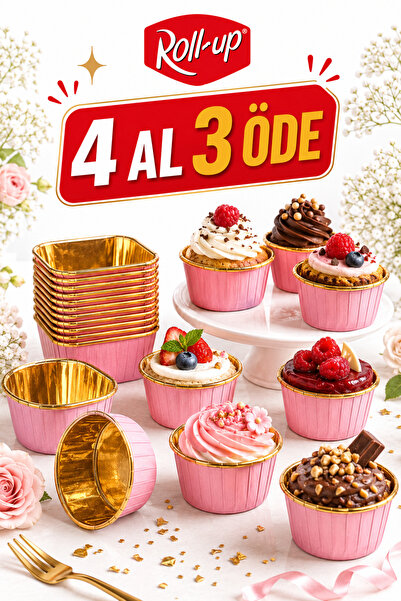 Dolphin Muffin Kek Kapsülü Pembe-altın 25li