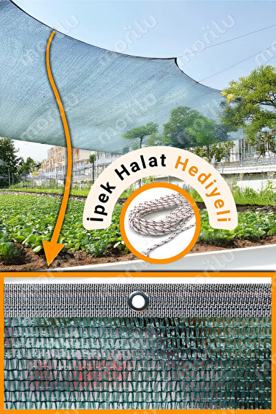 Morilu %55lik Gölgelik YEŞİL FİLE Perde - KIRÇILLI Şeritli Halkalı - Sera Fil...