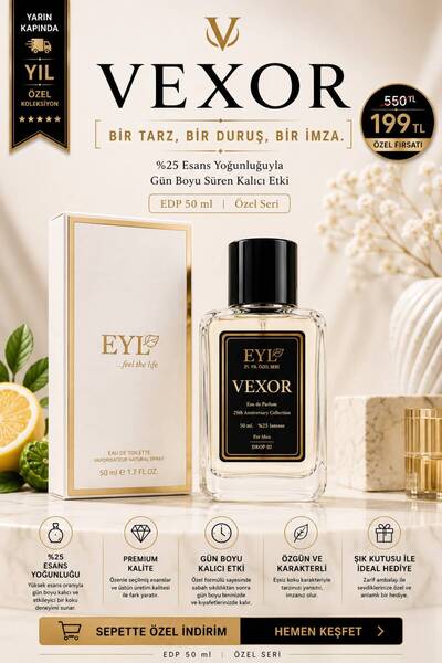 EYL COSMETIC VEXOR %25 Esans EDP 50 ml Erkek Parfüm Kalıcı Bir Tarz, Bir Duru...