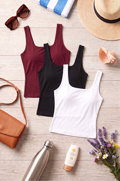 uyguntarz Women's Black White Burgundy Stylish Athlete Square Neck Thick Stra...