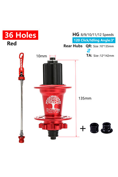 Choice 36H Red QR-TA R TANKE 120 Click Hub 6 Bearing MTB Mountain Bike Hub Fr...