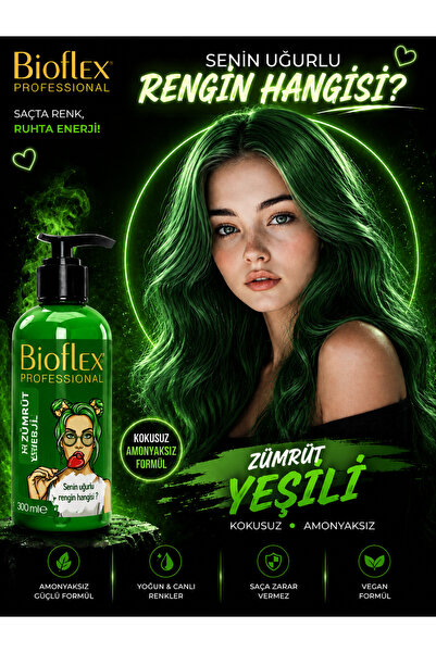 Bioflex Amonyaksız Zümrüt Yeşili Saç Boyası 250 ml Kokusuz Su Bazlı Geçici-re...