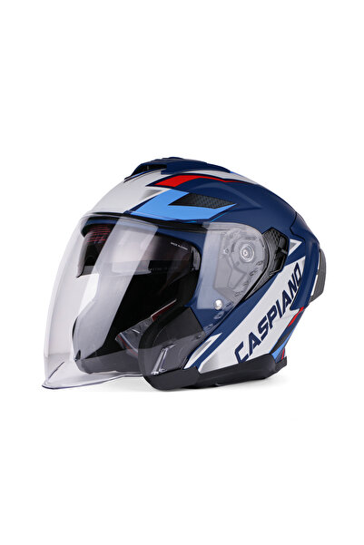 Caspiano Çenesiz Yarım Kask Çenesiz Csp 097 Matt Blue Gray Şeffaf Vizörlü Mot...