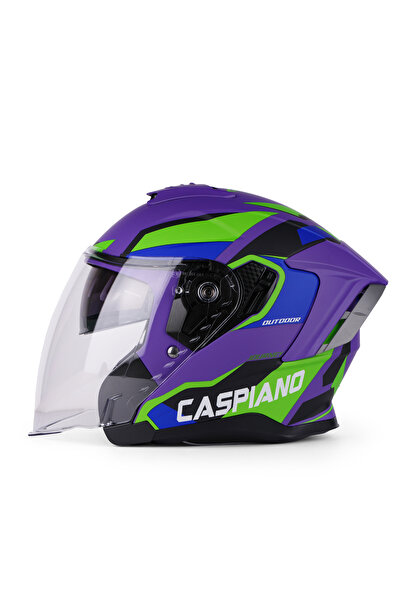 Caspiano Çenesiz Yarım Kask Çenesiz Csp 097 Matt Purple Blue Green Şeffaf Viz...