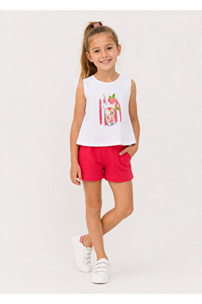 MAYORAL Printed Blouse and Shorts Two-Piece Set for Ages 4-10 - Red