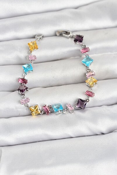 Inure Jewelry سوار نسائي من حجر الكريستال المقطوع متعدد الألوان باللون الفضي ...